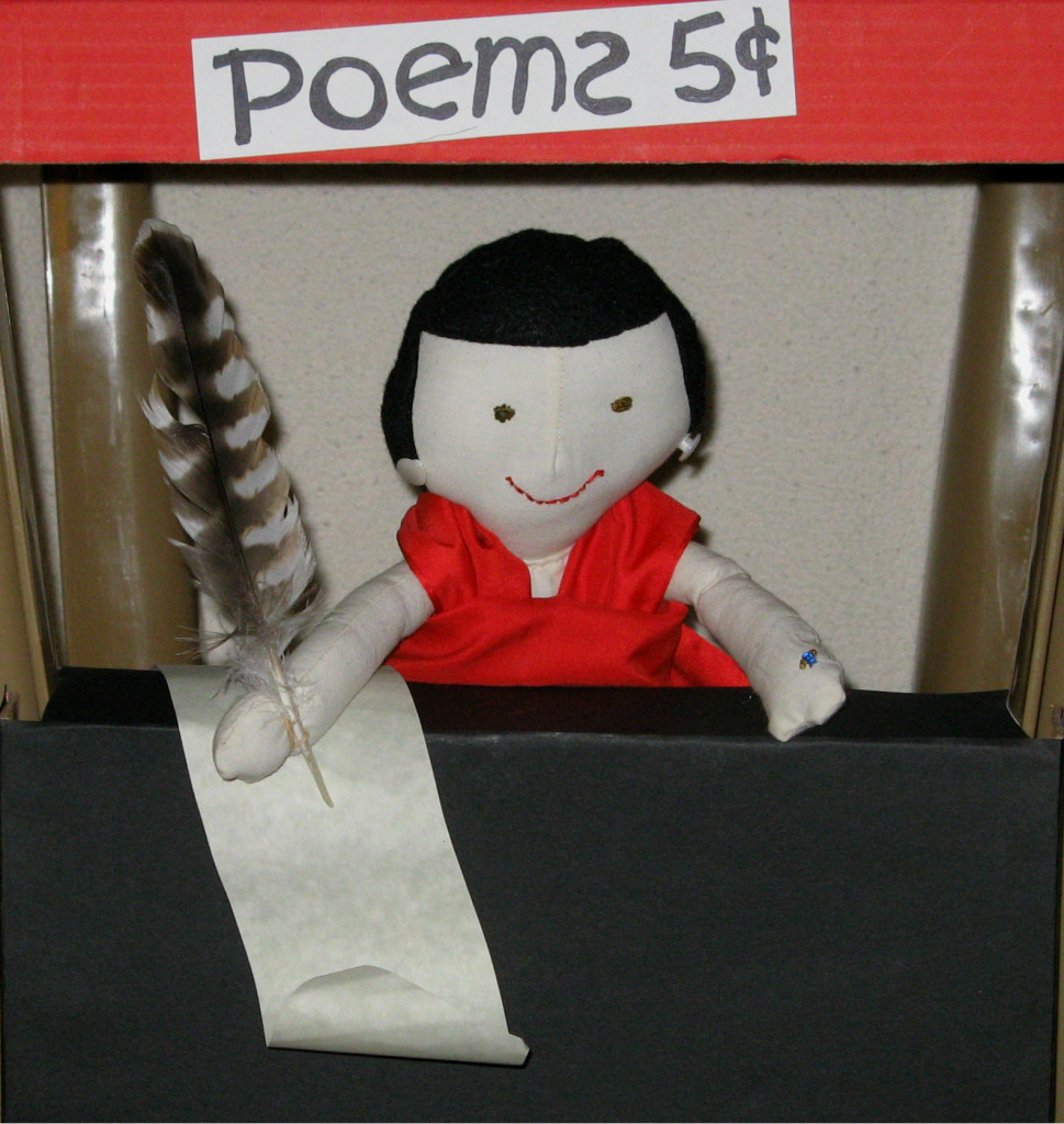 Poet doll selling poems